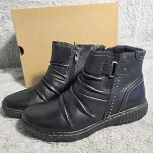 Clarks Black Leather Side Zip Ankle Boots Booties Moto‎ Women's US 6 M NEW